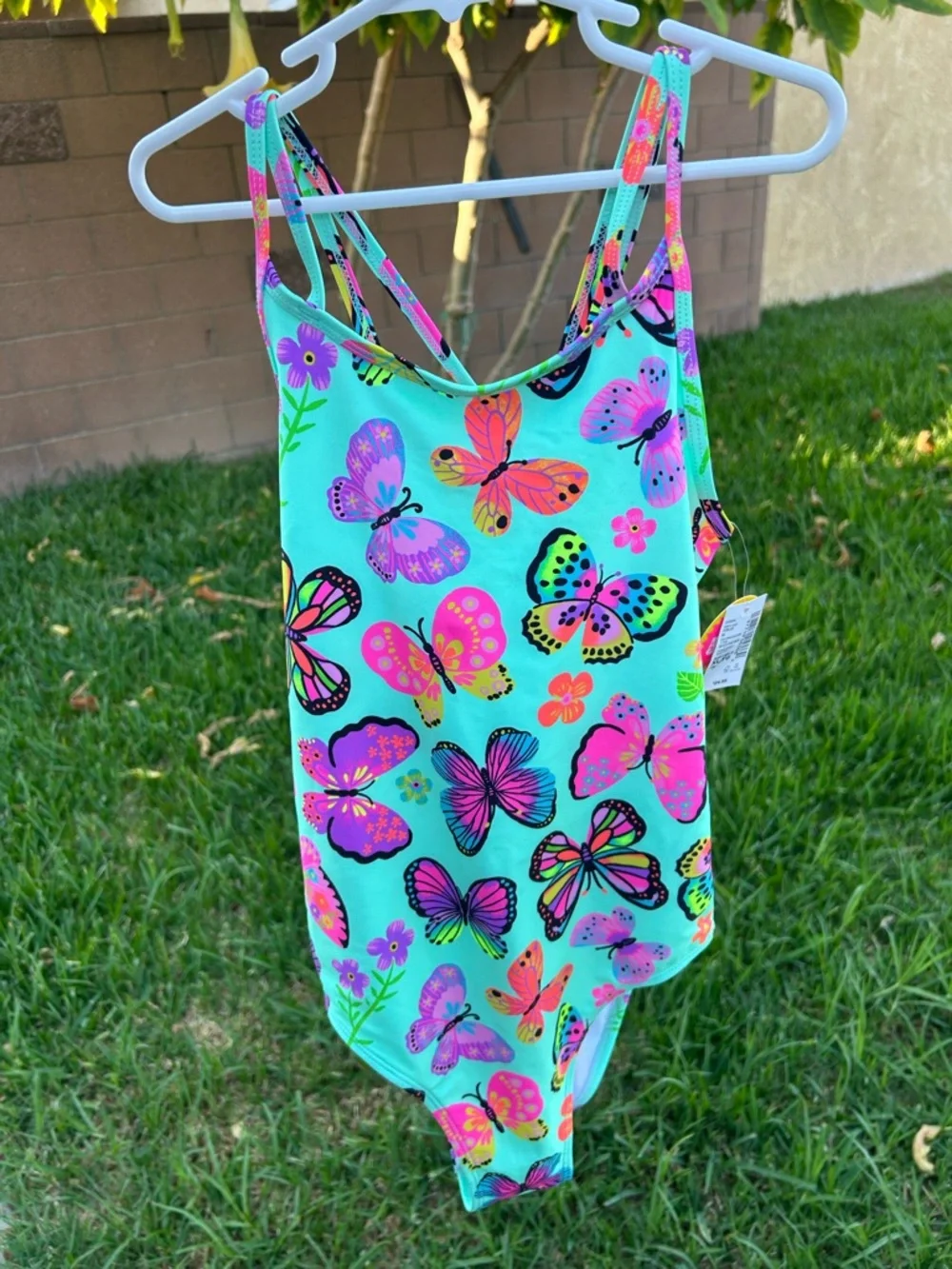 The children’s place Girls' Butterfly Print One-Piece Swimsuit - Aqua & Neon